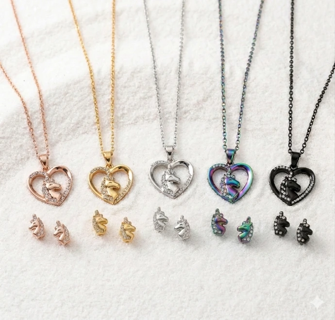 Collier & Boucles d'oreilles - Licorne - enfant (Doré)