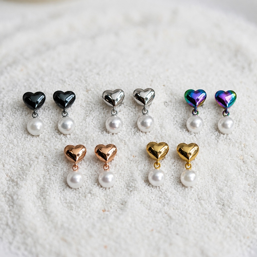 Boucles d’oreilles - Cœur & Perle Pendante (Doré)